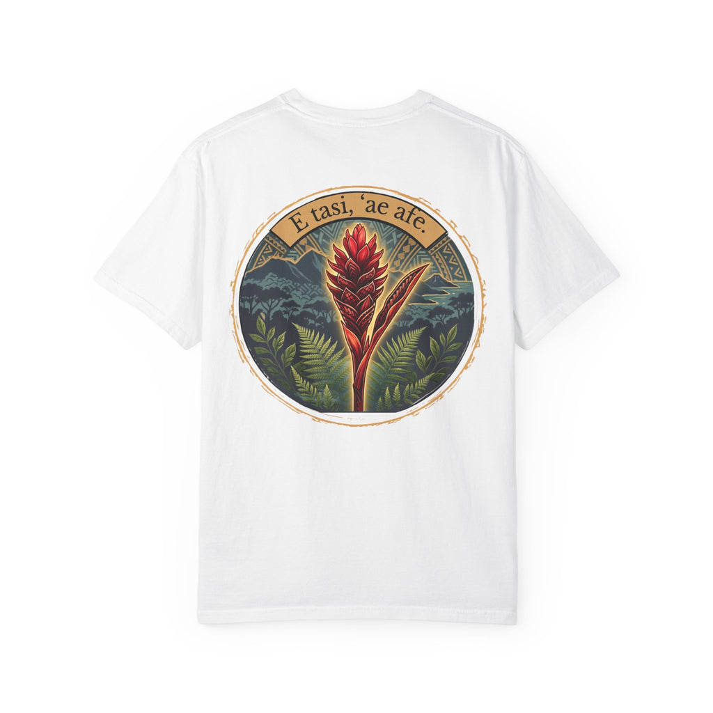 T-Shirt — Teuila (Avapui Mumu) Red Ginger Floral Graphic Tee ( Samoan Proverb "E tasi, 'ae afe")