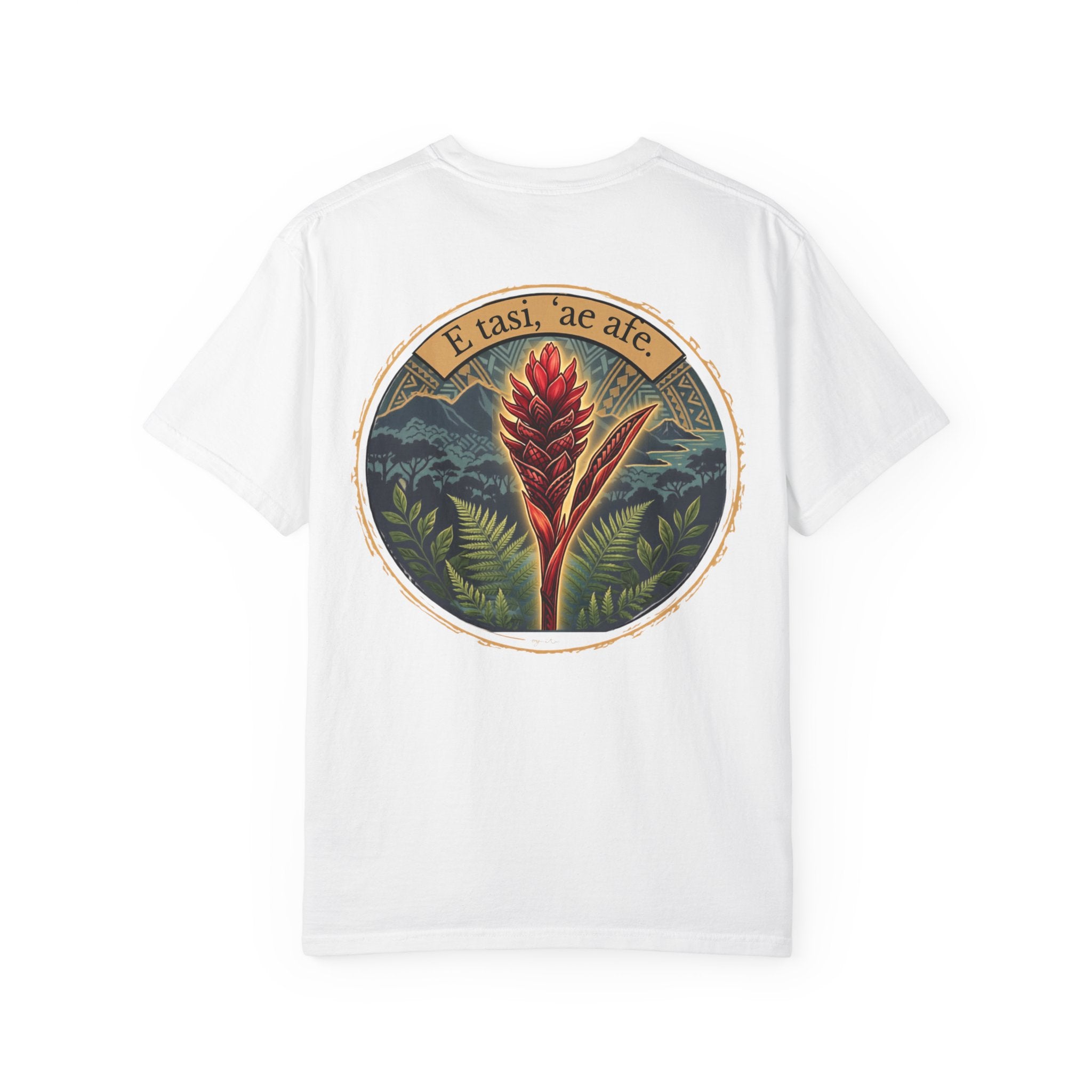 T-Shirt — Teuila (Avapui Mumu) Red Ginger Floral Graphic Tee ( Samoan Proverb "E tasi, 'ae afe")