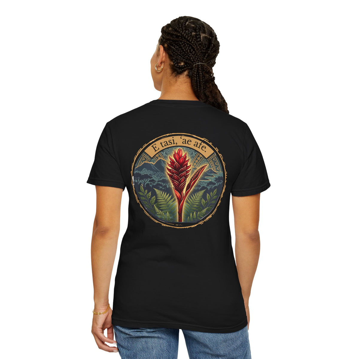 T-Shirt — Teuila (Avapui Mumu) Red Ginger Floral Graphic Tee ( Samoan Proverb "E tasi, 'ae afe")