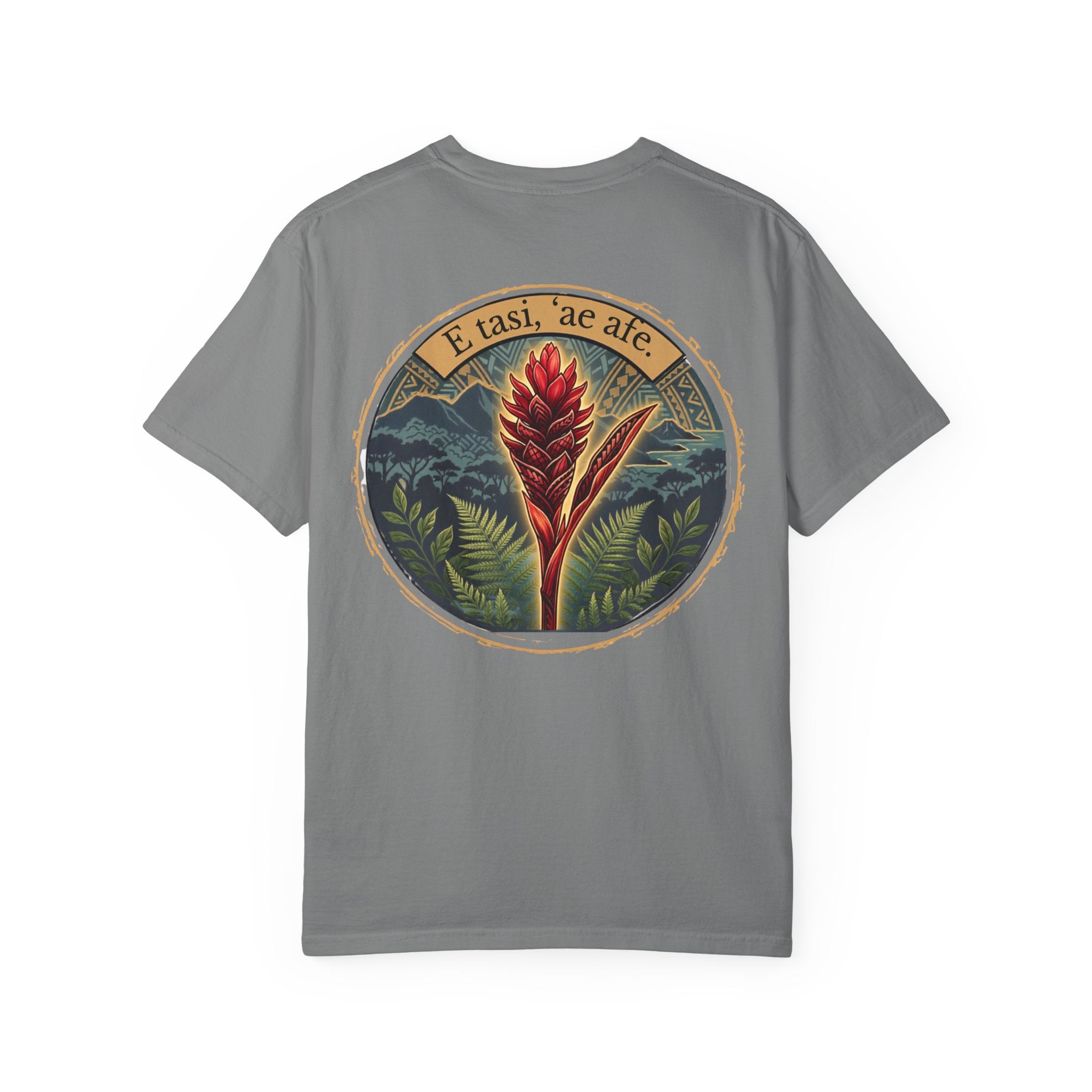 T-Shirt — Teuila (Avapui Mumu) Red Ginger Floral Graphic Tee ( Samoan Proverb "E tasi, 'ae afe")