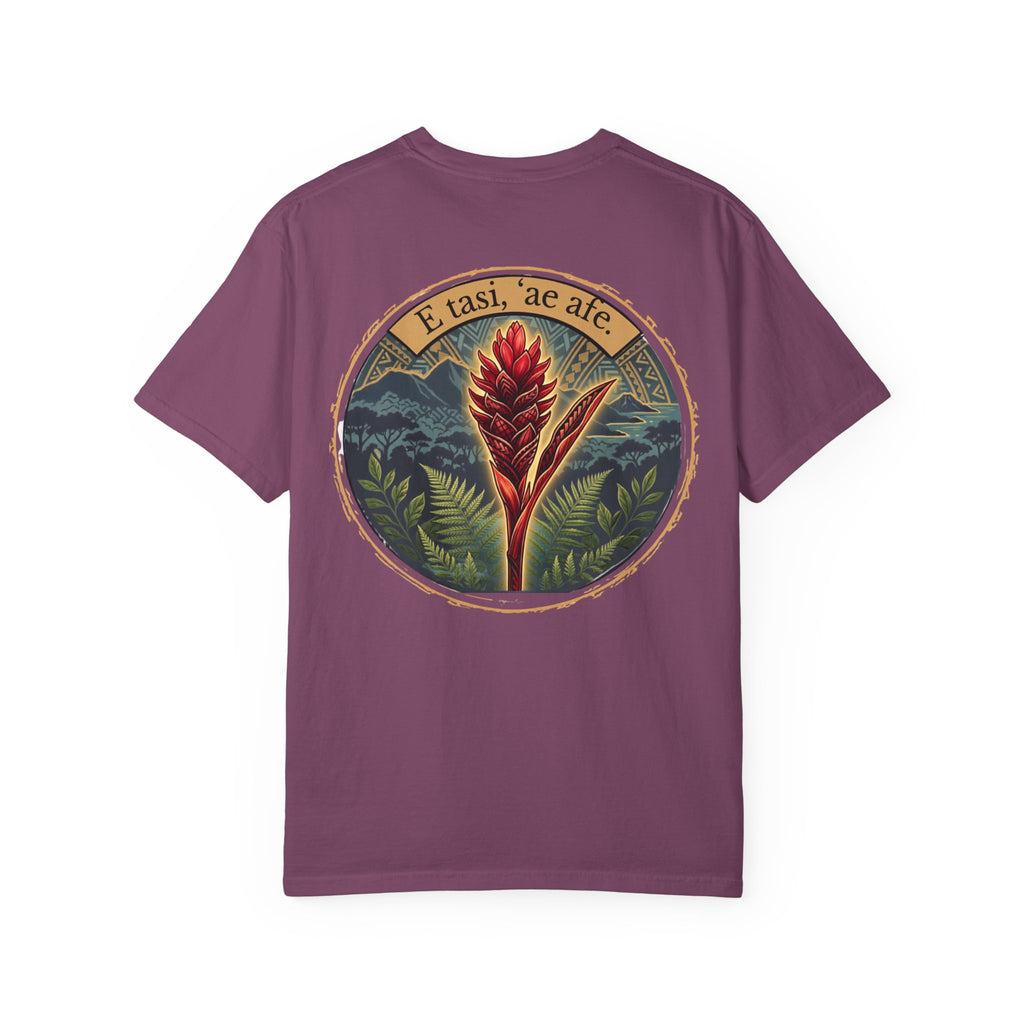 T-Shirt — Teuila (Avapui Mumu) Red Ginger Floral Graphic Tee ( Samoan Proverb "E tasi, 'ae afe")