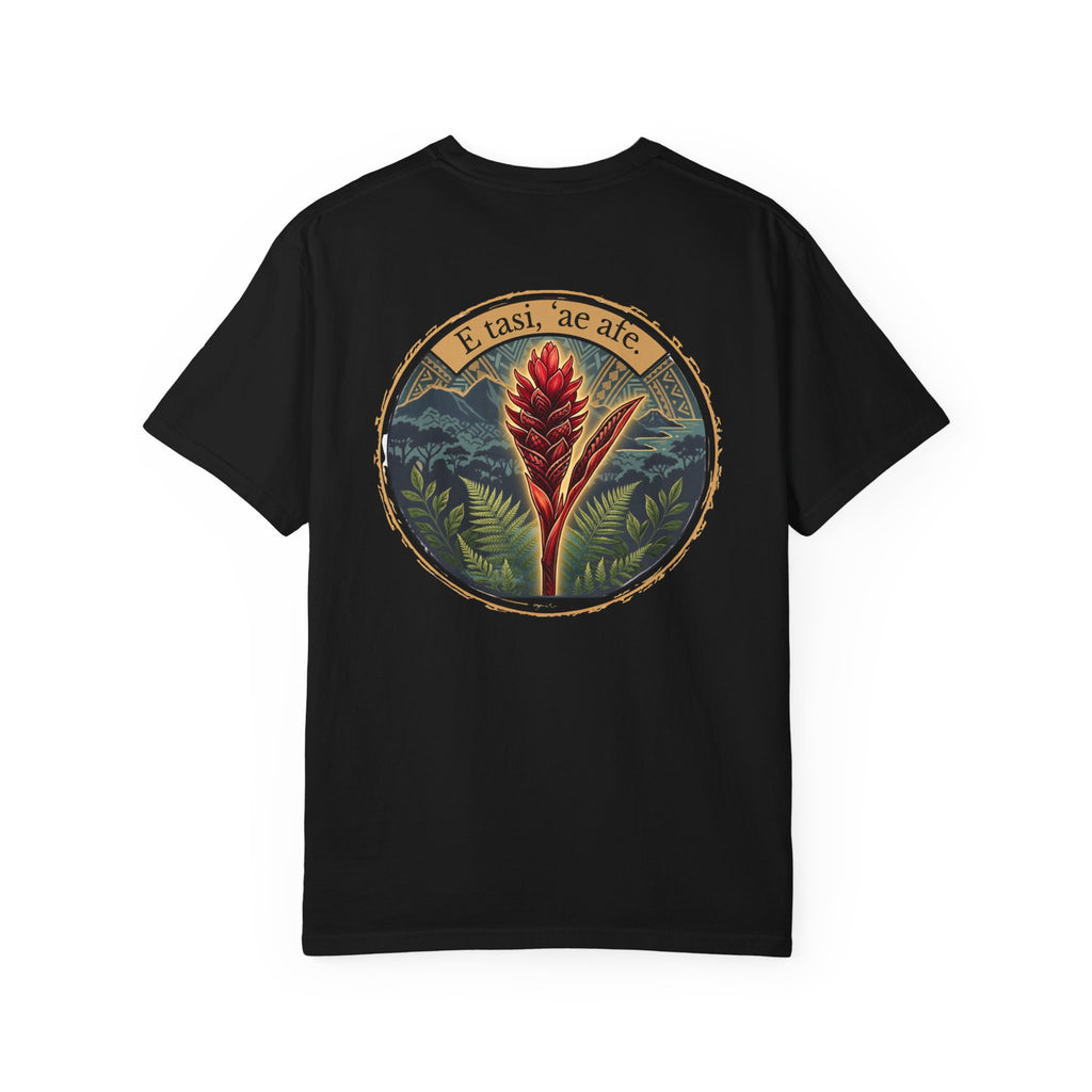 T-Shirt — Teuila (Avapui Mumu) Red Ginger Floral Graphic Tee ( Samoan Proverb "E tasi, 'ae afe")
