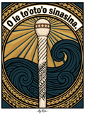 Back print: full tatau design — a solitary orator's staff (to'oto'o) styled after a traditional carved staff, illustrating the proverb O le to'oto'o sinasina (A white staff)