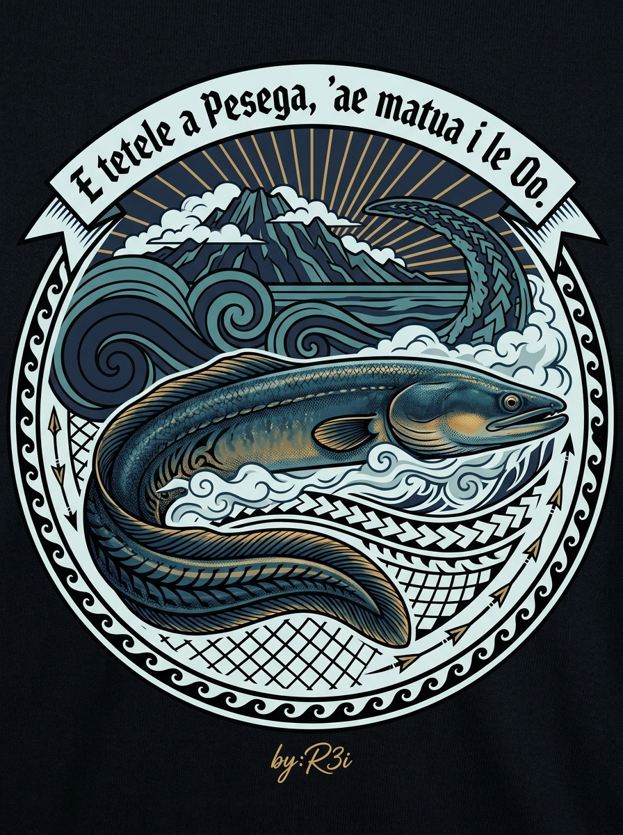 Back print: full design — much ado then nothing (the vanishing stream / solitary eel)